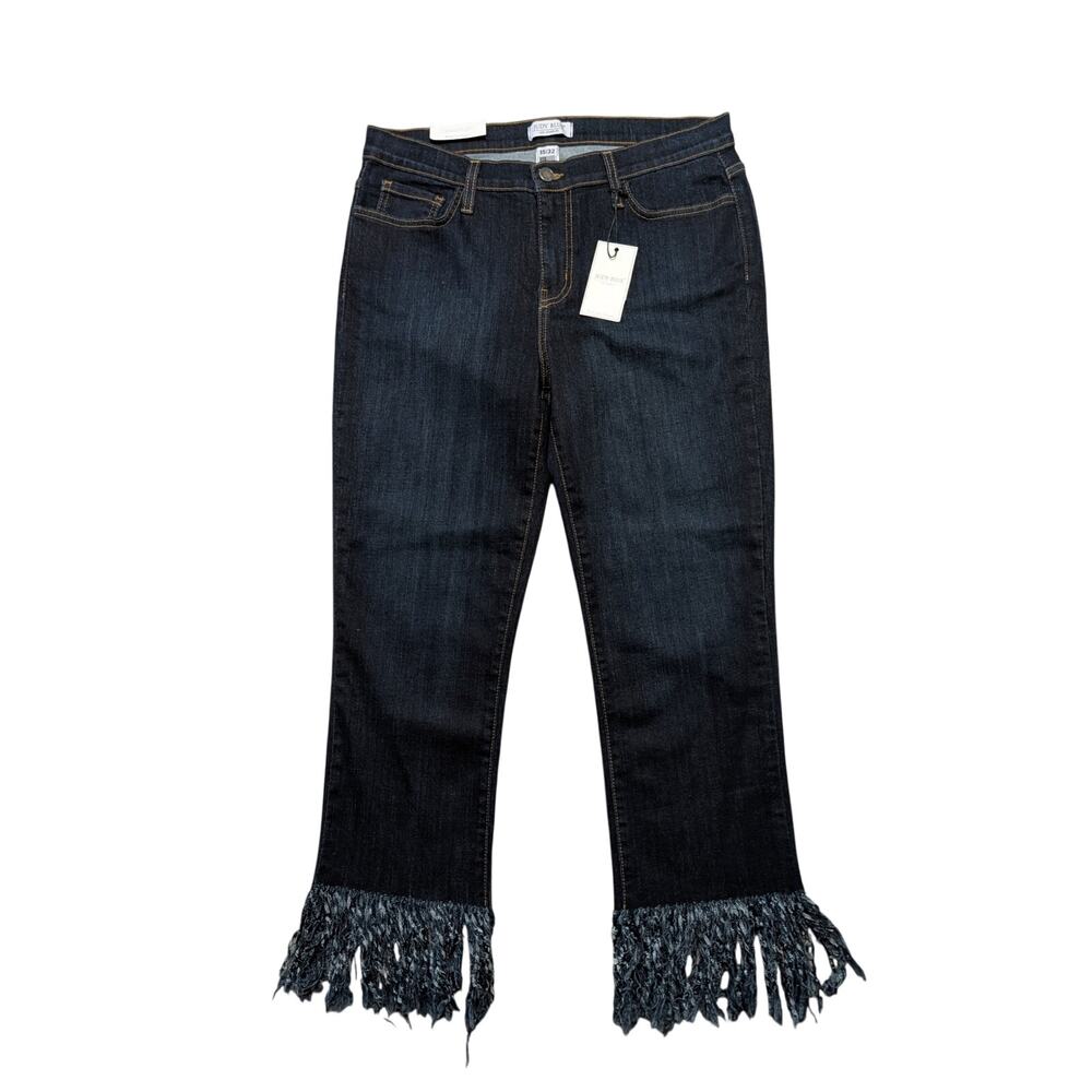 Judy Blue Women's Fray Hem Straight Crop Dark Wash Blue Denim Jeans Size 15 NWT